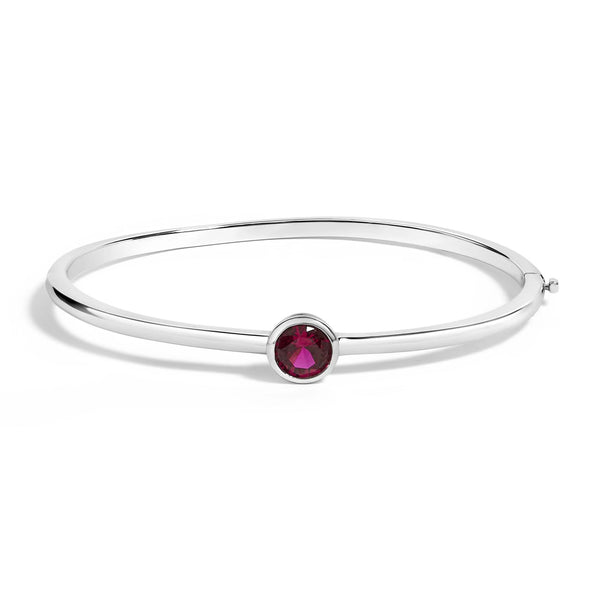 .925 Sterling Silver 7X7MM Created Red Ruby Solitaire Bangle Bracelet - 7 Inches